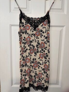 Express Floral Lace-Trim Slip Dress - Cream, Black & Rust